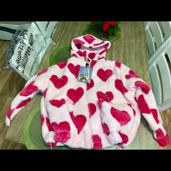 aelfric eden vintage heart pattern oversize winter sherpa coat